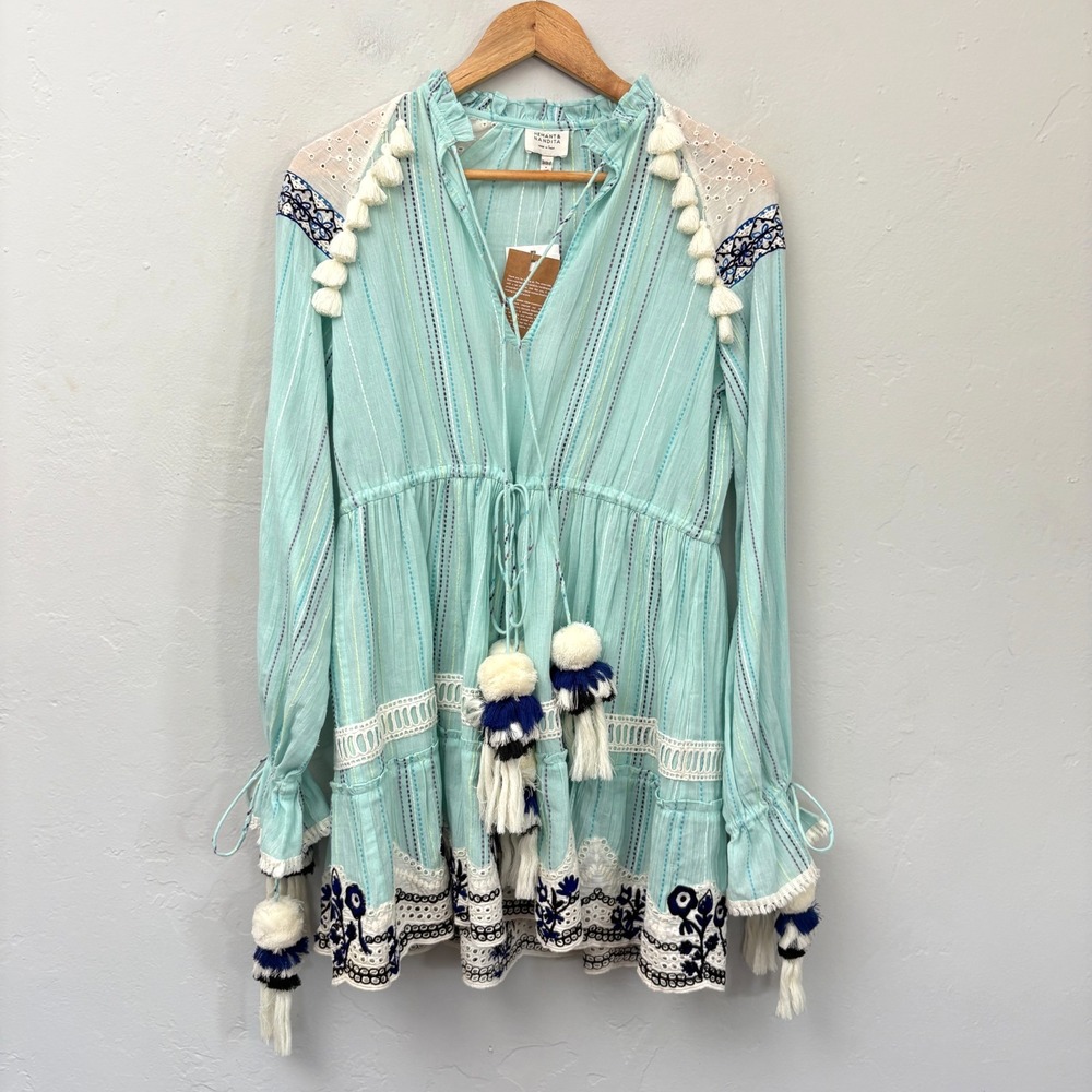 Hemant and Nandita Anew Dress Women Size Small Light Blue Embroidered New